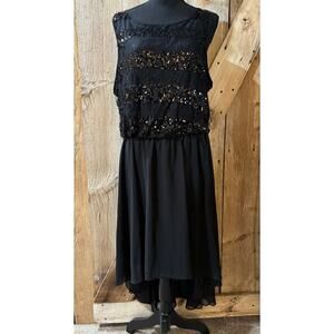 Bisou Bisou Black Sleeveless Sequined High Low Cocktail Women's Dress Size 16